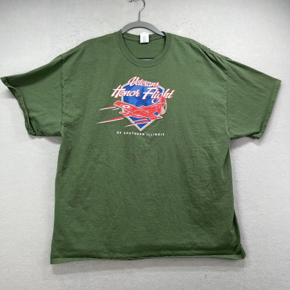 Veterans Honor Flight Graphic T Shirt Mens 2XL Green Southern Illinois Basic Tee